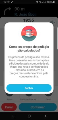 Calculando valor pedagio waze