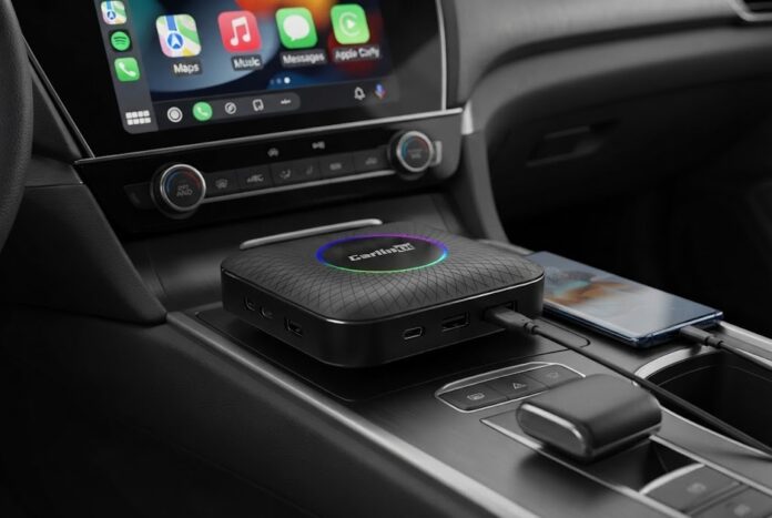 Comparativo dos três melhores streaming box automotivo: Carlinkit Android 13, Faaftech Streaming Box Plus e Winca Octacore lado a lado